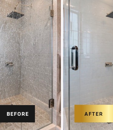 Shower glass before and after cleaning